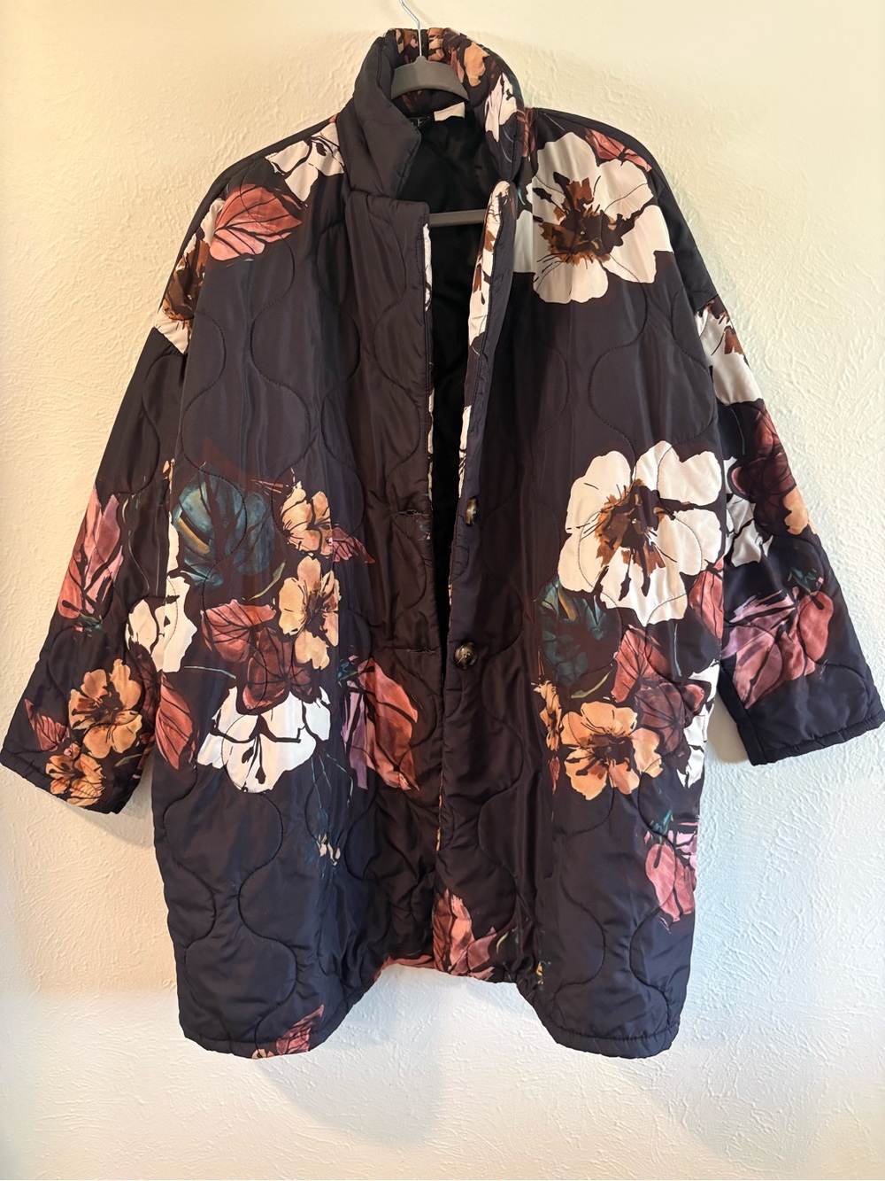 Elle Etern Made in Italy Floral Quilted Puffer Coat Size L